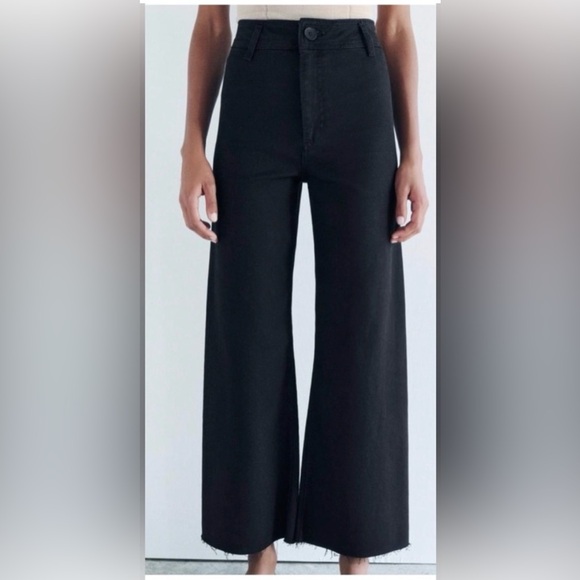EUC Zara Marine Straight Black High Rise Wide Leg Jeans size 2 - Picture 4 of 12